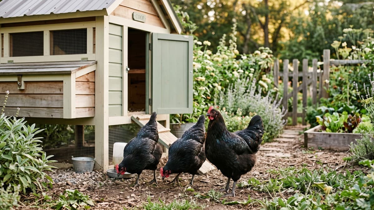 A glossy black backyard hen with a green sheen, showing the look of common black chicken breeds